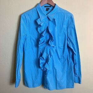 Lauren Ralph Lauren Blue Stripe Ruffle Shirt 2x